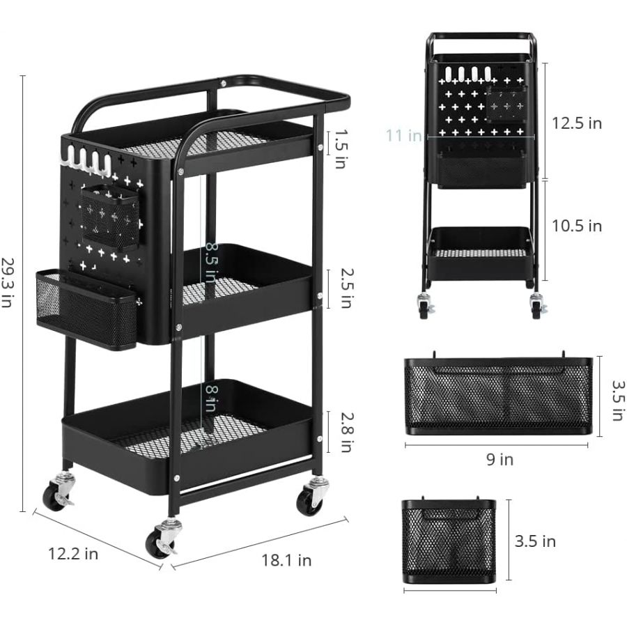 Peg Board Hooks Baskets Locking Trolley for Salon